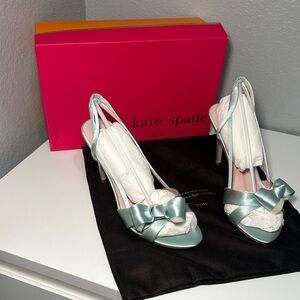 Kate Spade Mint Bow Slingback Heels- Ideal pale blue satin
